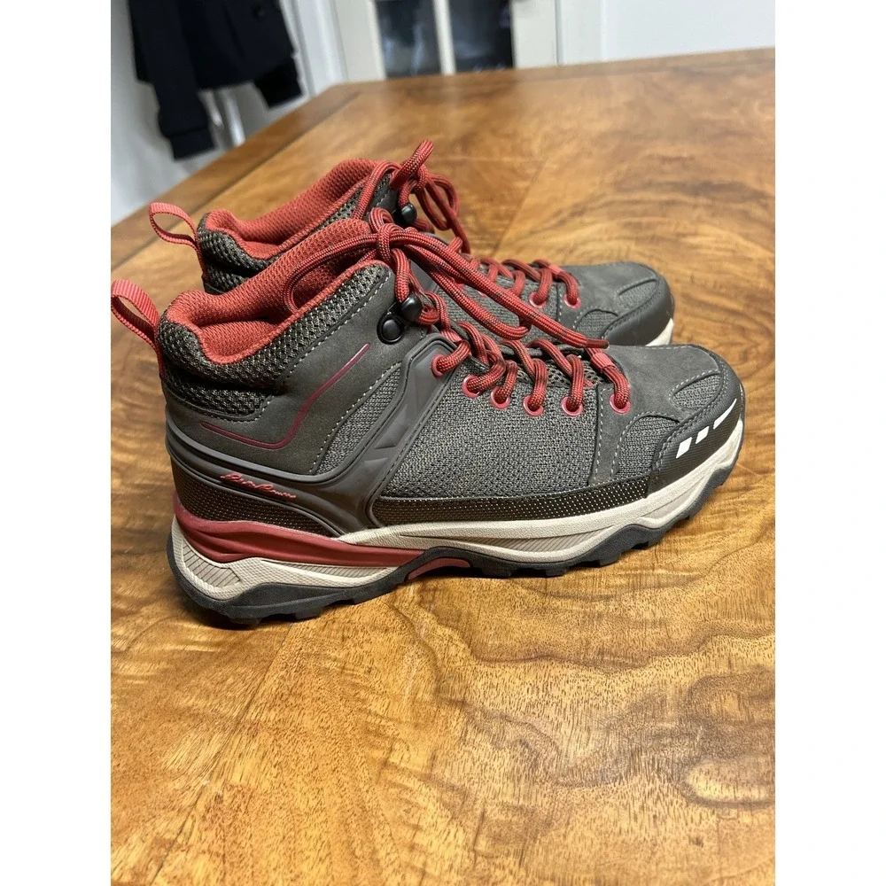 Eddie Bauer Crater Lake Mid Gray Red Women's 6 Waterproof Hiking Boots Walking‎